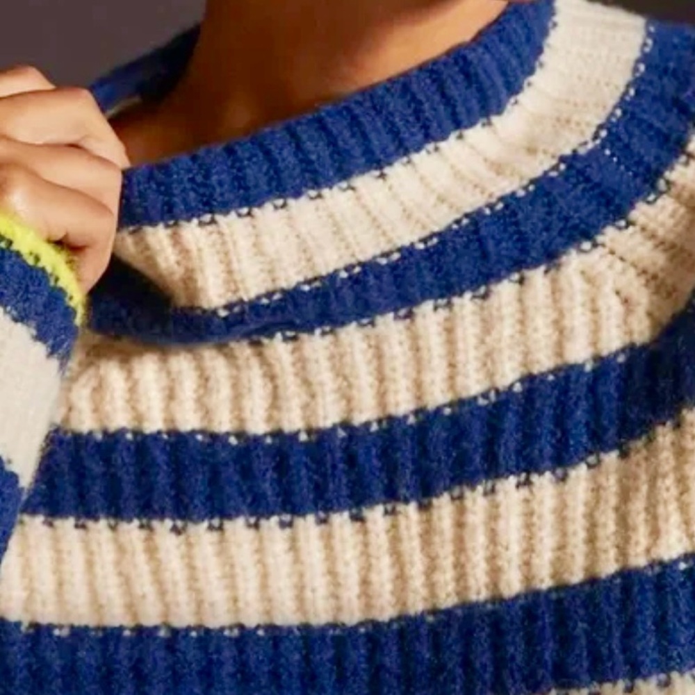 Maeve Anthropologie Navy & Cream Striped Turtleneck Sweater SZ S - Picture 5 of 10